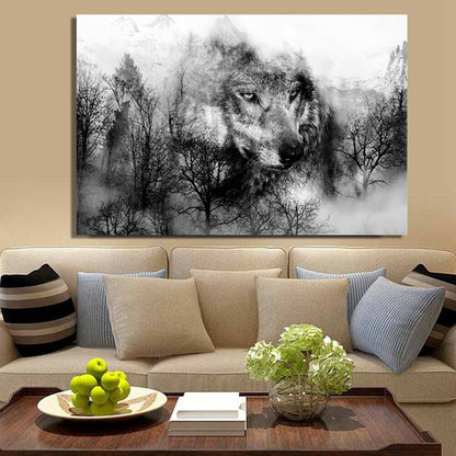 Scandinavian Style Forest Wolf Head Art Poster