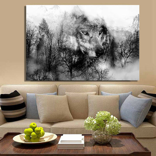 Scandinavian Style Forest Wolf Head Art Poster