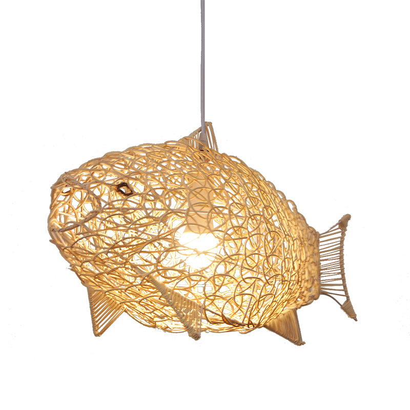 Nouveau Lustre créatif en bambou en forme de poisson