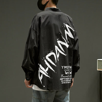 Shirt Men's Long Sleeve Letter Printed Hip Hop Workwear Top Thin Jacket