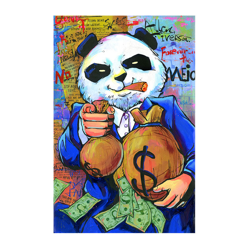 Peinture sur toile de sac d'argent d'image drôle de Panda pourpre