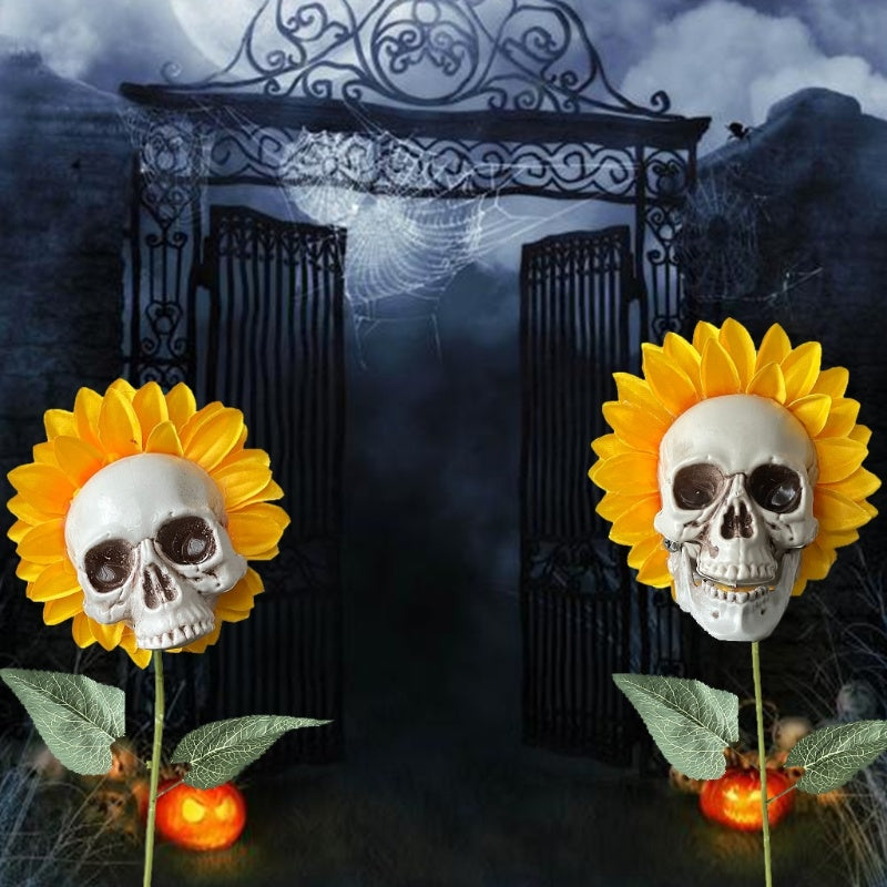 Skull Sunflower Halloween Decoration Atmosphere Garden Simulation Flower Ornament For Home Garden Decoration