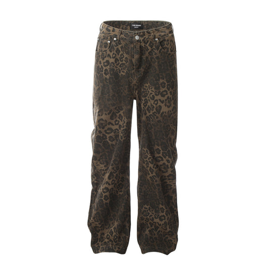 Pantalones rectos sueltos con estampado de leopardo para hombre