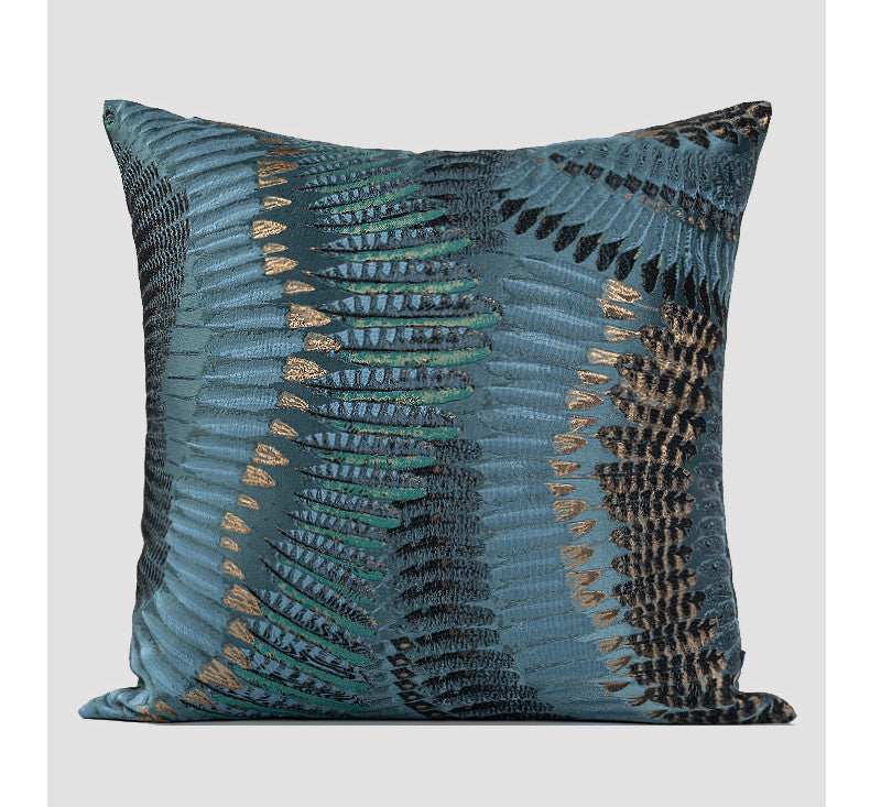 Abstract Feather Embroidered Cushion Throw Pillow