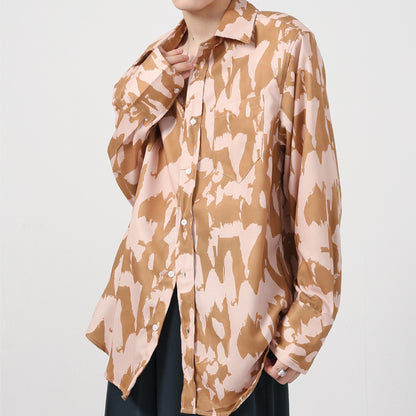 Korean Style Loose Shoulder Pads Design Printed Long Sleeves