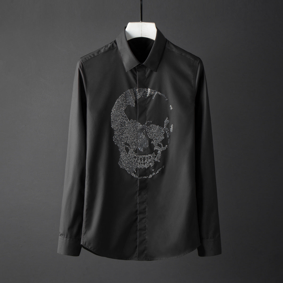 Men's Shirt Crystal Diamond Skull Long Sleeve