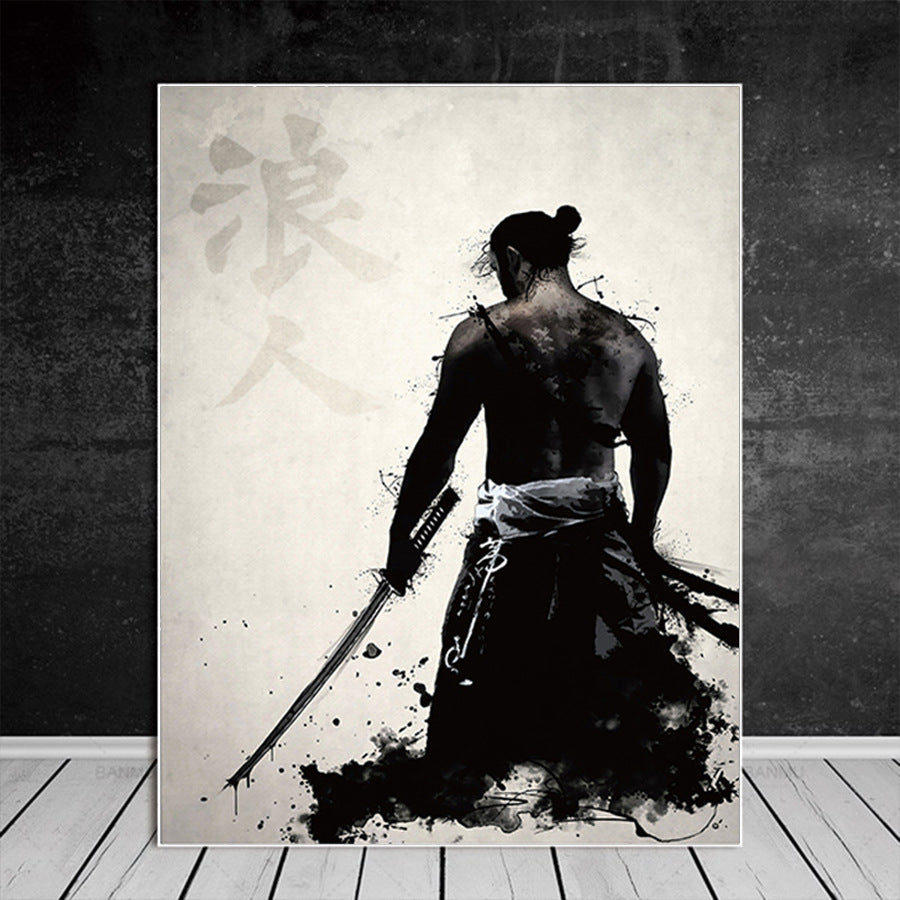 Pintura japonesa de la decoración del hogar de la sala de estar de la lona del samurai