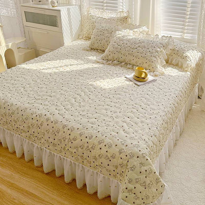 Cotton Lace Embroidery Quilted Bed Cover Series Three-piece Set