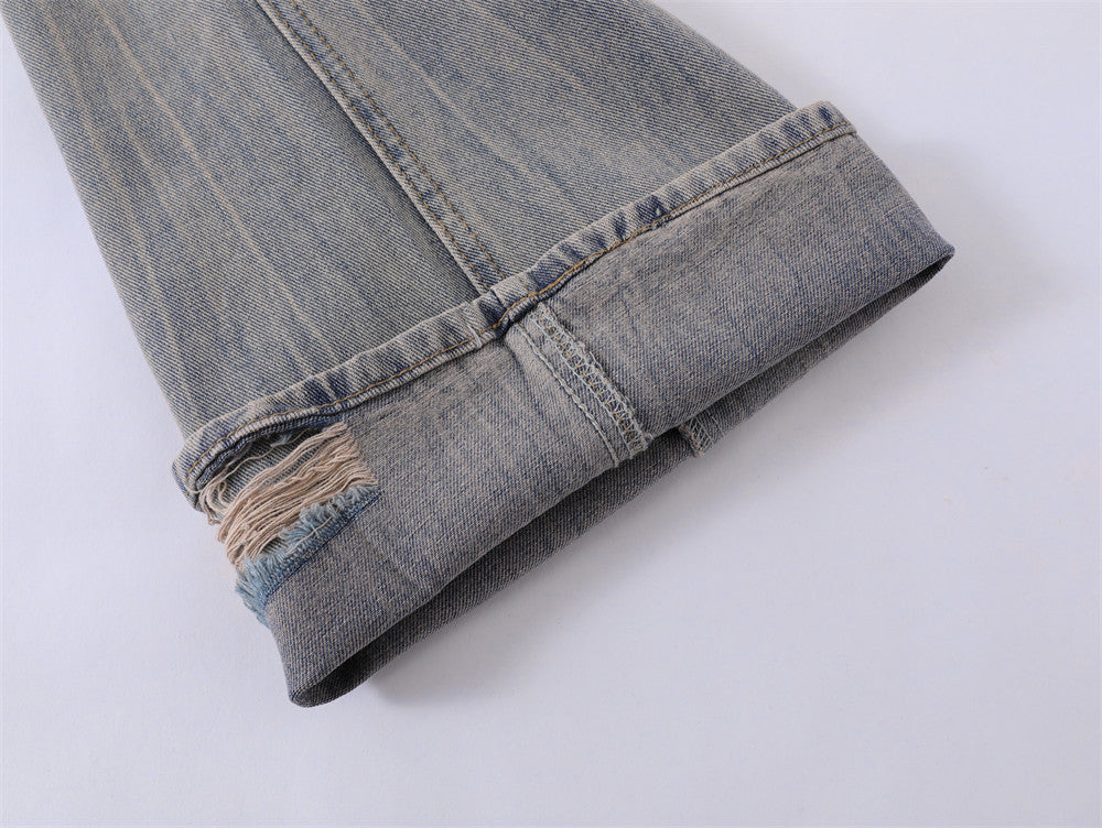 Men's Letter Printed Washed Jeans