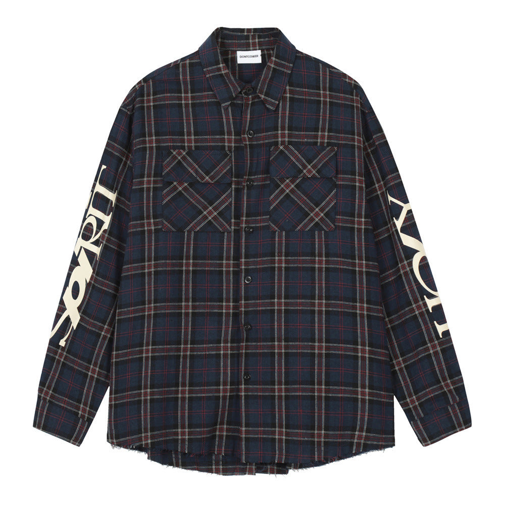 Men's Spring And Autumn Japanese Style Casual Loose Letter Printed Burr Shirt Coat