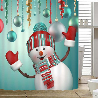 Waterproof 3D Christmas Snowman Printed Bathroom Shower Curtain Bathroom Decor