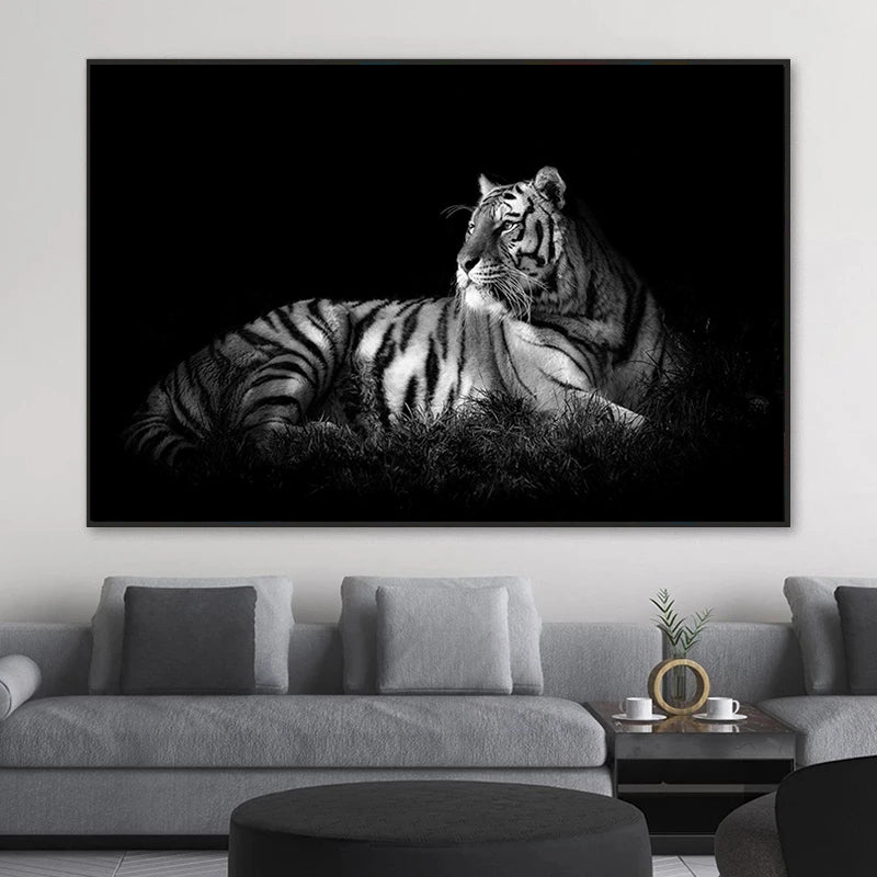 Modern Animal Canvas Painting Tiger Head Black And White Posters