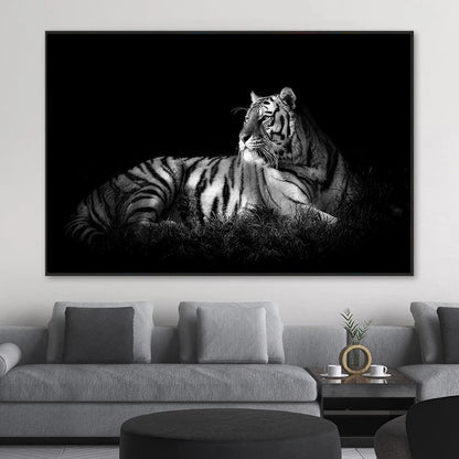 Pintura en lienzo de animales modernos, carteles en blanco y negro con cabeza de tigre