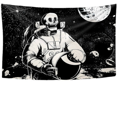 Tapisserie d'astronaute squelette noir et blanc, décoration de fête d'halloween