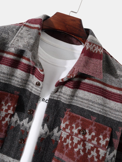 Men's Wool Fashion Lapel Long Sleeve Printed Jacket