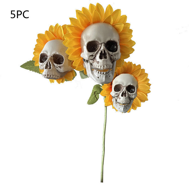 Skull Sunflower Halloween Decoration Atmosphere Garden Simulation Flower Ornament For Home Garden Decoration