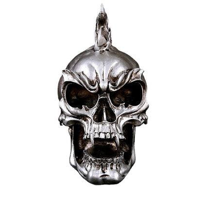 SILVER RESIN SKULL Head Figure Ornament Occult Skeleton GOTHIC PUNK Decor