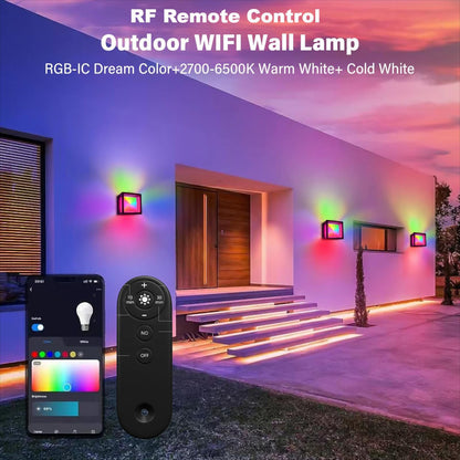 Lámpara de pared impermeable para exteriores Graffiti WiFi Color mágico Control remoto Control por voz