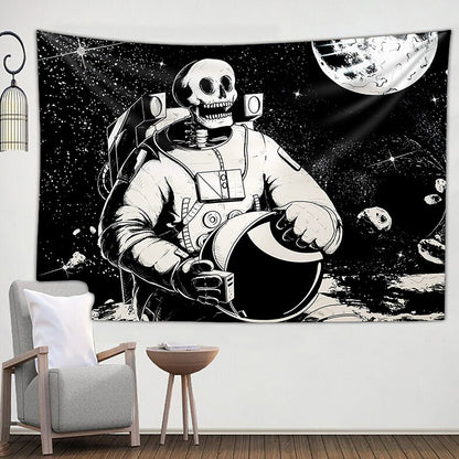 Tapisserie d'astronaute squelette noir et blanc, décoration de fête d'halloween