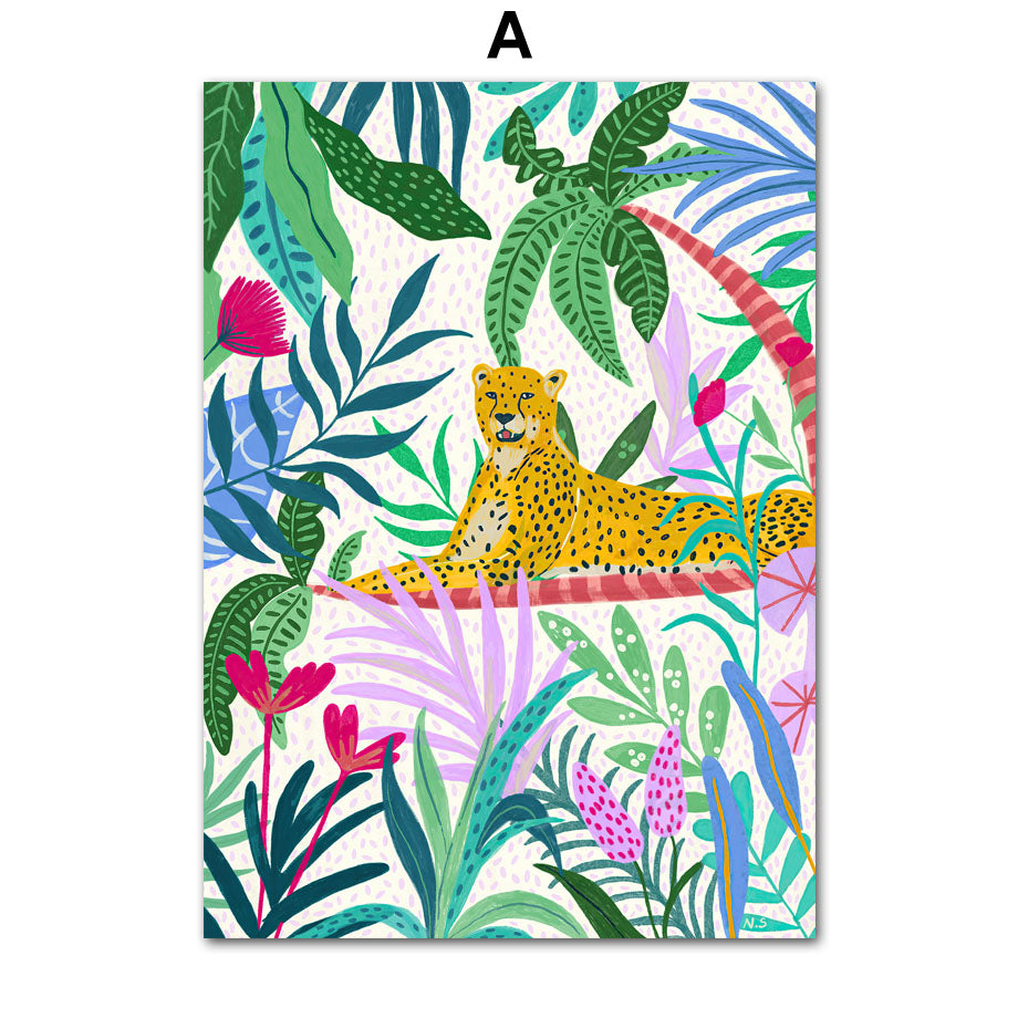 Lienzo decorativo para pared con diseño de leopardo, tigre, koala, selva tropical