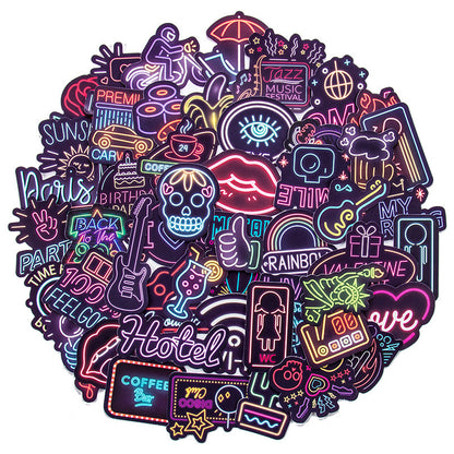 50pcs Neon Light Graffiti Cartoon Stickers Personality Creativity