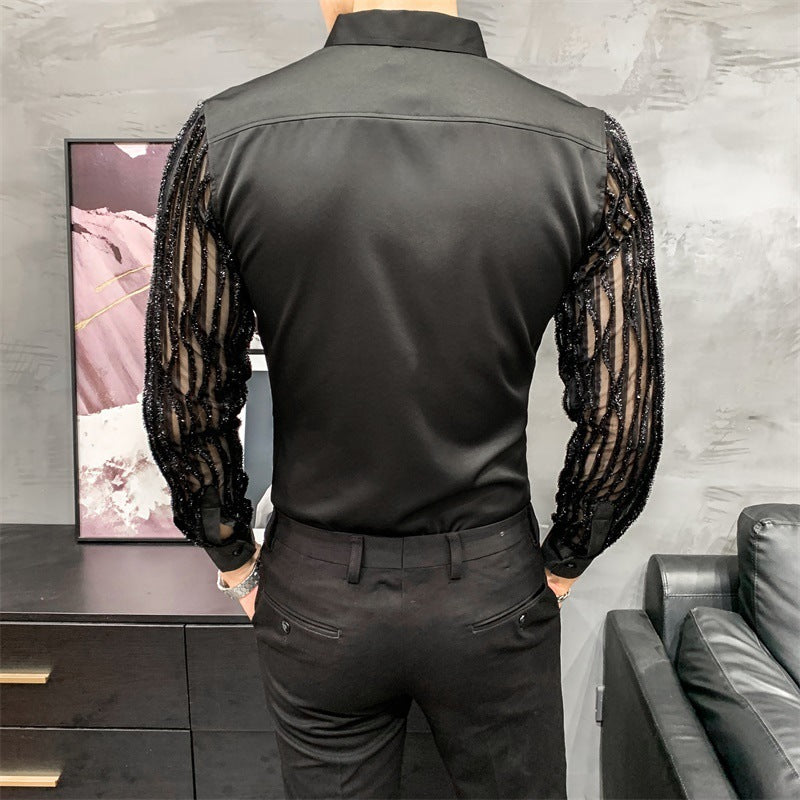 Chemise slim de style coréen avec coutures en dentelle creuse