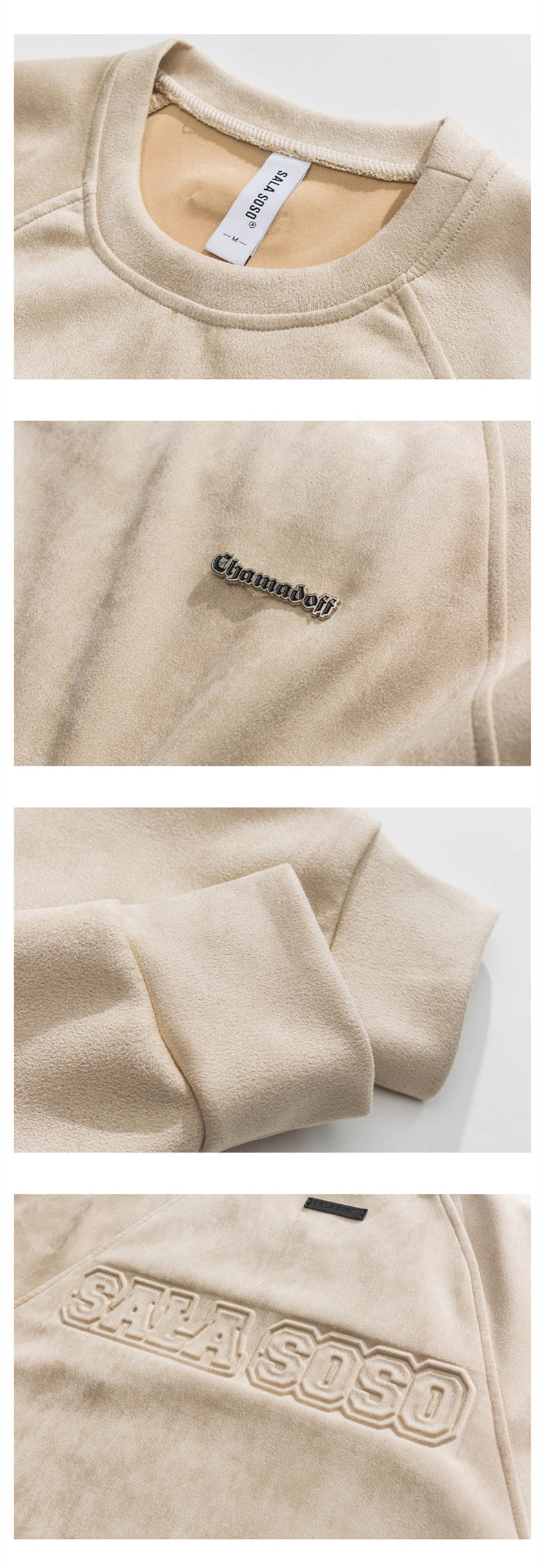 Letter Printed Deerskin Cashmere Crewneck Sweater