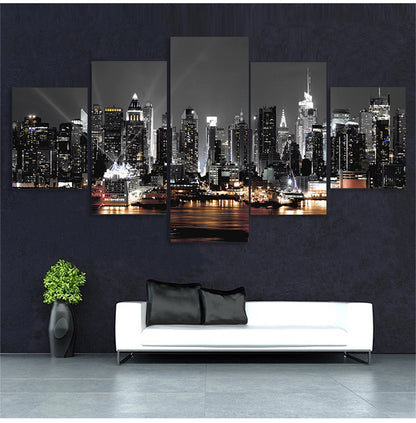 Lienzo de pintura mural con diseño de arquitectura de la ciudad de Nueva York, paisaje, impresión, vista nocturna, póster, decoración del hogar