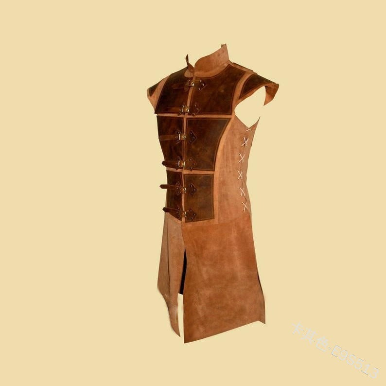 Stand Collar Sleeveless Leather Button Unisex Top Medieval Art