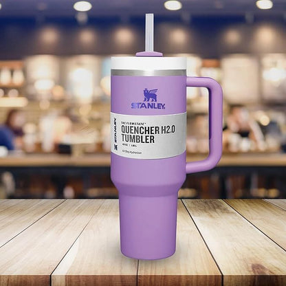 Vaso de acero inoxidable con aislamiento al vacío con tapa y pajita para agua, vaso de 40 onzas con asa de acero inoxidable 304, taza de agua, aislamiento al vacío, taza fría, taza de viaje para estudiantes