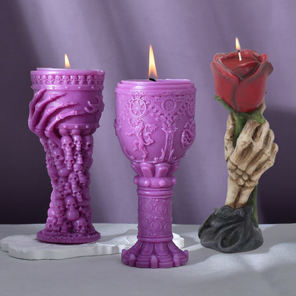 Molde de silicona para velas de aromaterapia con forma de copa sagrada de calavera, herramienta abrasiva para decoración de yeso de Halloween