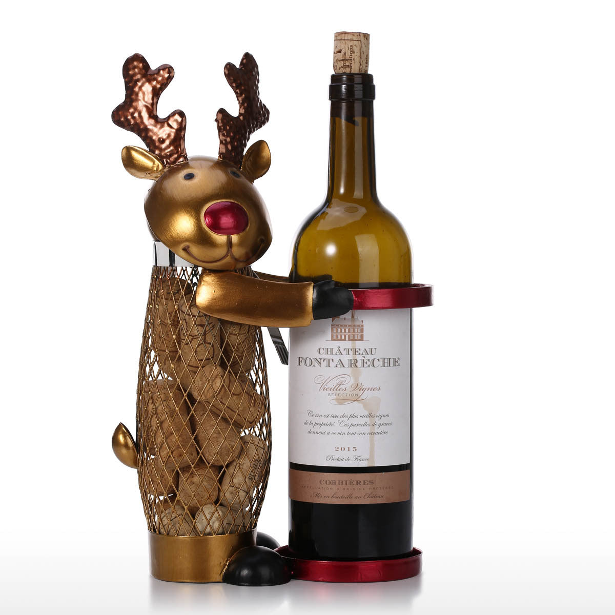 Estante de vino de hierro forjado, artesanías de decoración de estante de vino de alce navideño