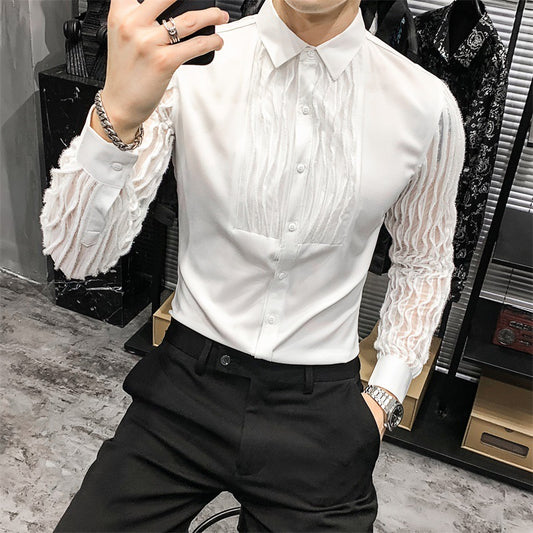 Chemise slim de style coréen avec coutures en dentelle creuse