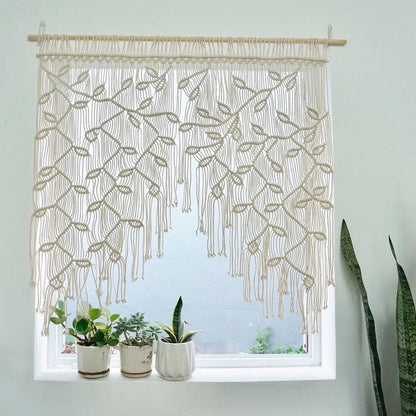 Cortinas de pared tejidas a mano para decoración de habitación con hojas bohemias