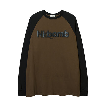 Letter Printed Long Sleeve Men's Autumn Ins Stitching Raglan Sleeve