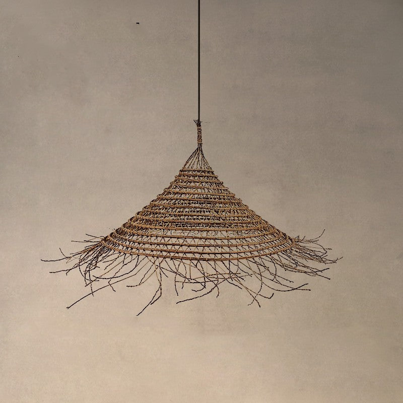 Rattan Chandelier At The Bedside Of Wabi Sabi B&B Study Room