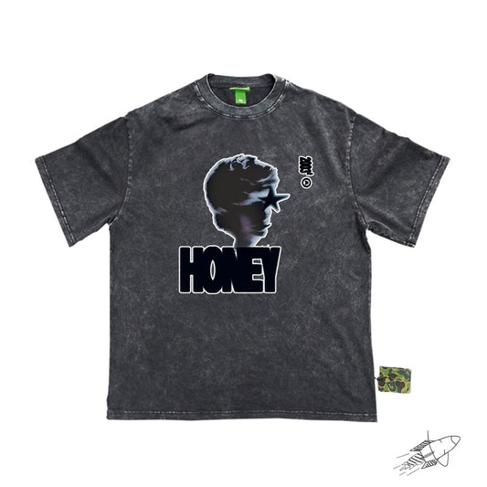 Miel foncé imprimé jeunesse popularité Maychao manches courtes Style inactif Hiphop fond T-shirt