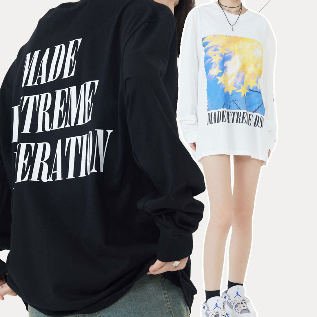 Printed Loose Crew Neck Couple Long Sleeves