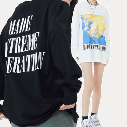 Printed Loose Crew Neck Couple Long Sleeves