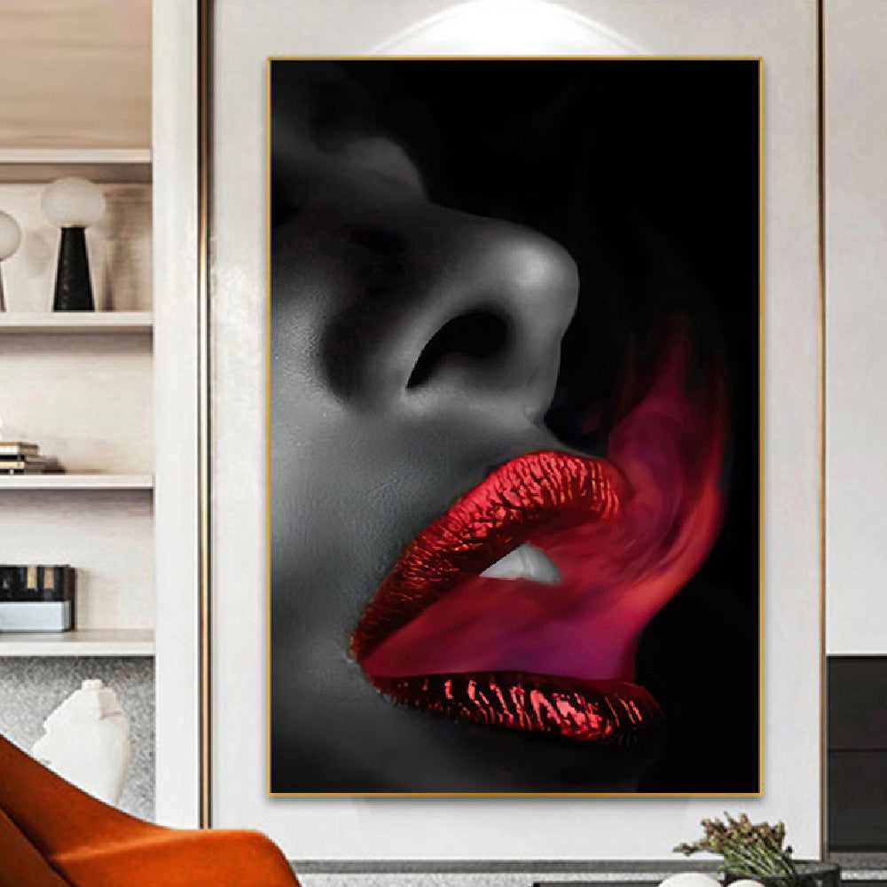 Painting Female Portrait Black And White Lip Poster