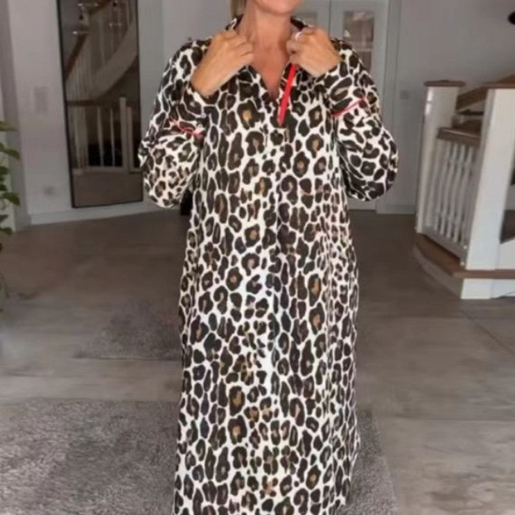 Camisa larga con estampado de leopardo para mujer