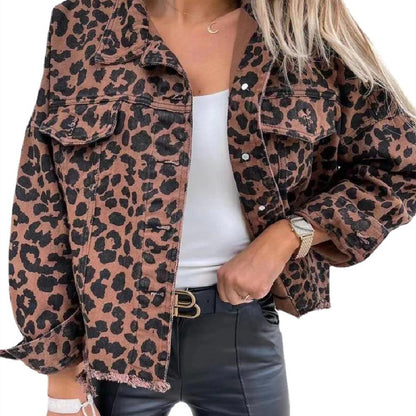 Veste en jean imprimé léopard pour femme