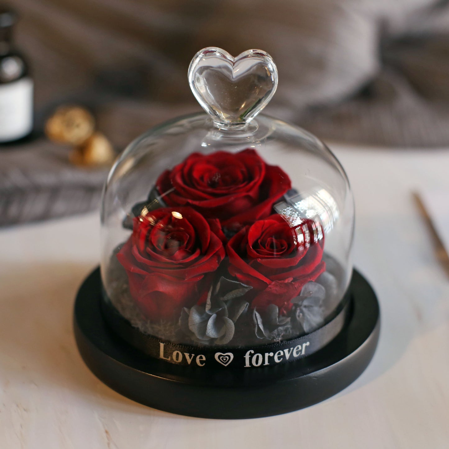 Coffret cadeau d'anniversaire pour la saint-valentin, couvercle en verre, grande Rose, fleur immortelle