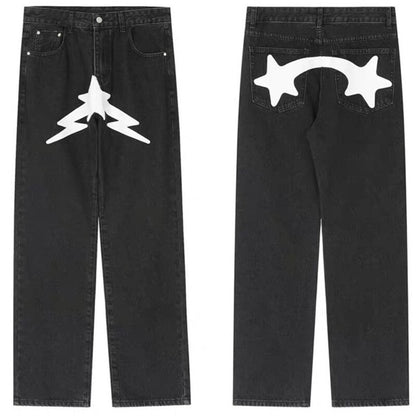 New European And American Summer Y2g Trend Men's Loose Printed Solid Color Jeans Trousers Casual