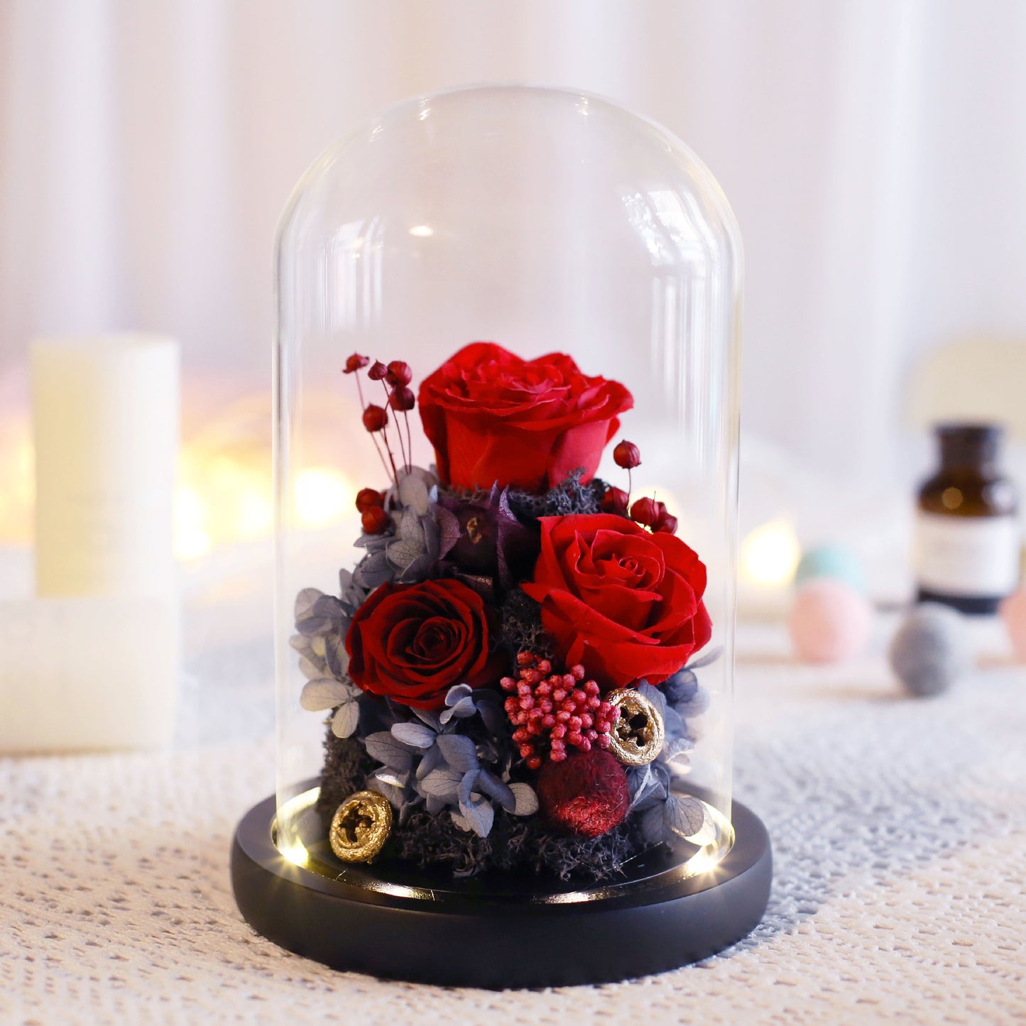 Caja de regalo de cumpleaños para el día de San Valentín, cubierta de cristal, rosa grande, flor inmortal