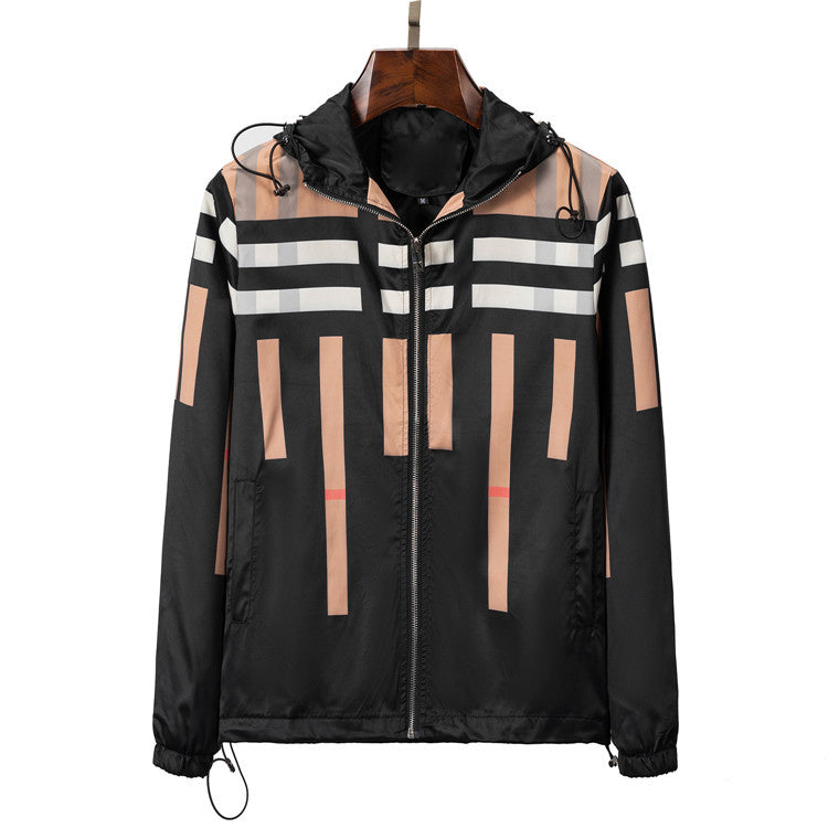 Stripe Plaid Printed Men's Casual Trench Jacket