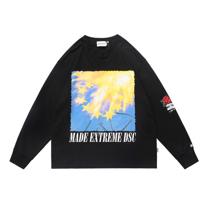 Printed Loose Crew Neck Couple Long Sleeves