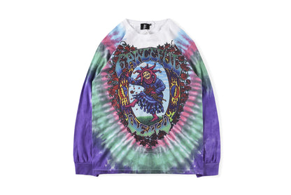 Tie DyeDead Tie  Religious Skull Flamboyant  Printed Cotton Long Sleeve T-shirt