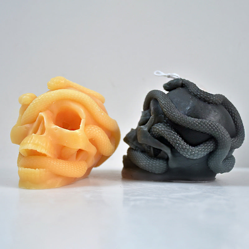 Snake Winding Skull Candle Mould DIY Halloween Simulation Plaster Decoration Silicone Mold