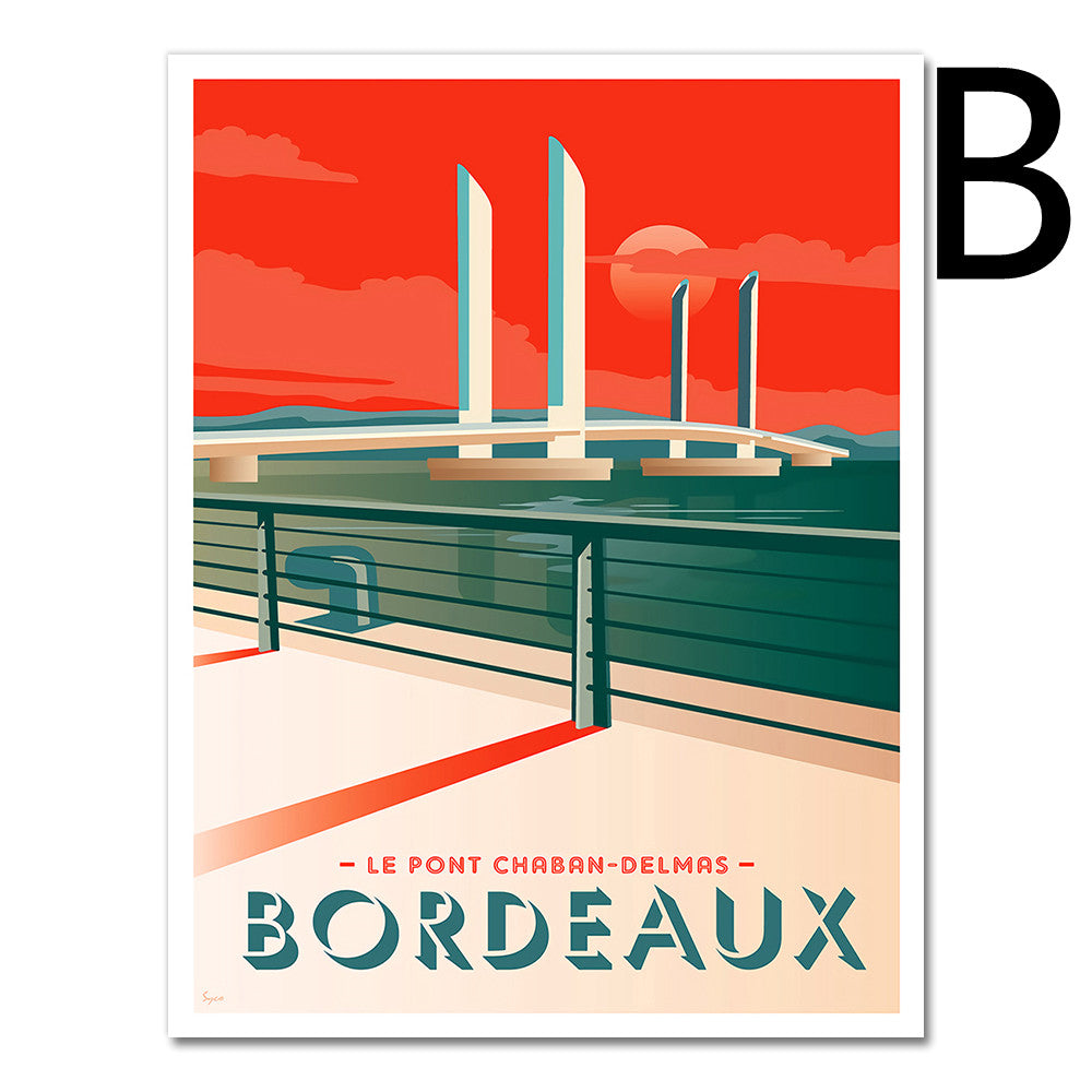 Vintage Bordeaux Mural Canvas Wine Country, Tourist Map Poster